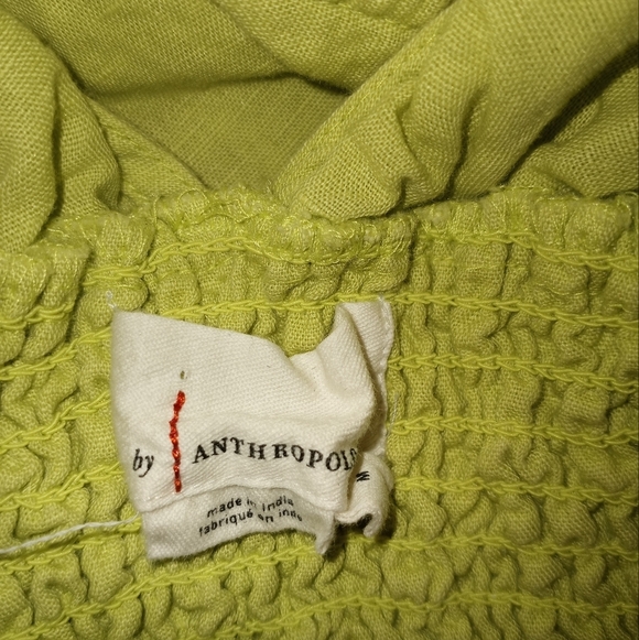 Anthropologie Linen Blend Twist Front Smocked Waist Deep V Plunge Neckline Crop - Picture 6 of 7